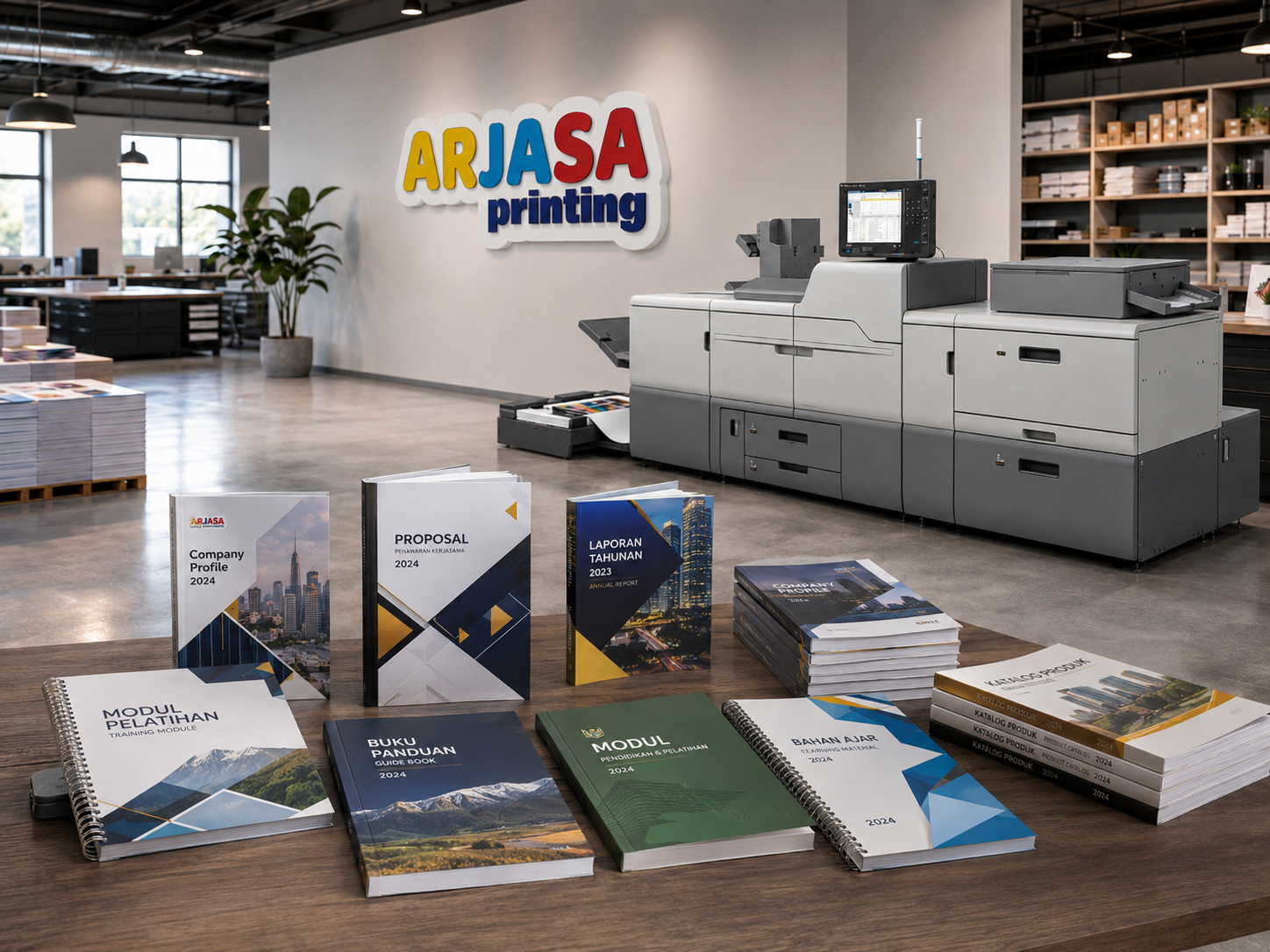 Cetak buku modul proposal laporan dan katalog di Arjasa Printing Bandar Lampung