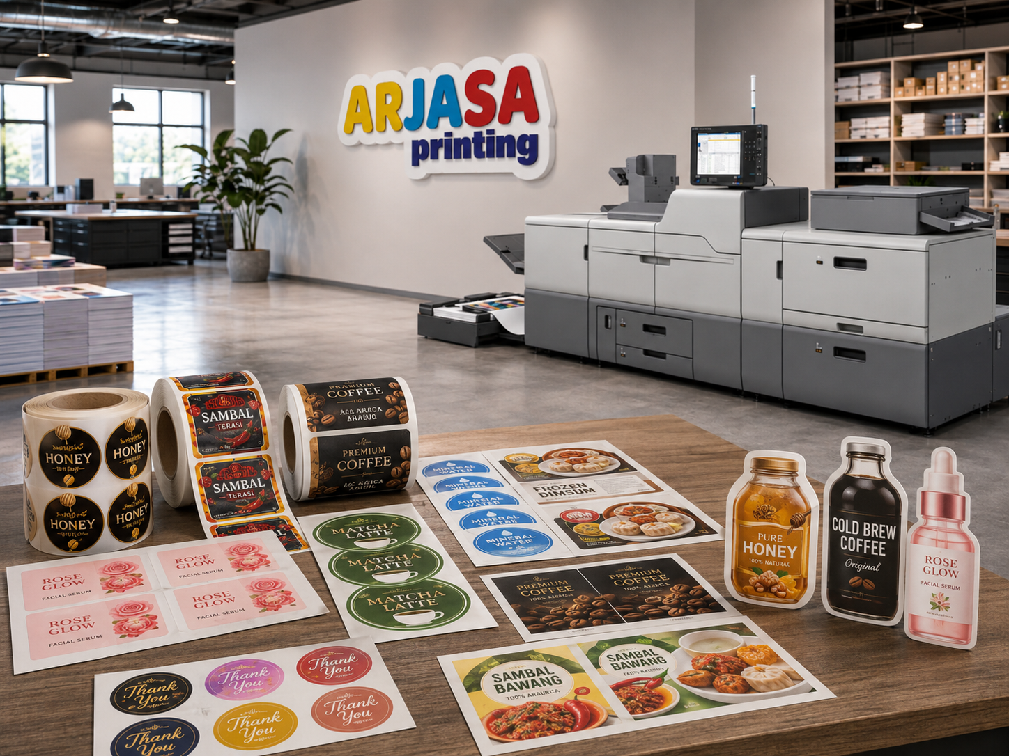 Cetak stiker label untuk produk UMKM di Arjasa Printing Bandar Lampung