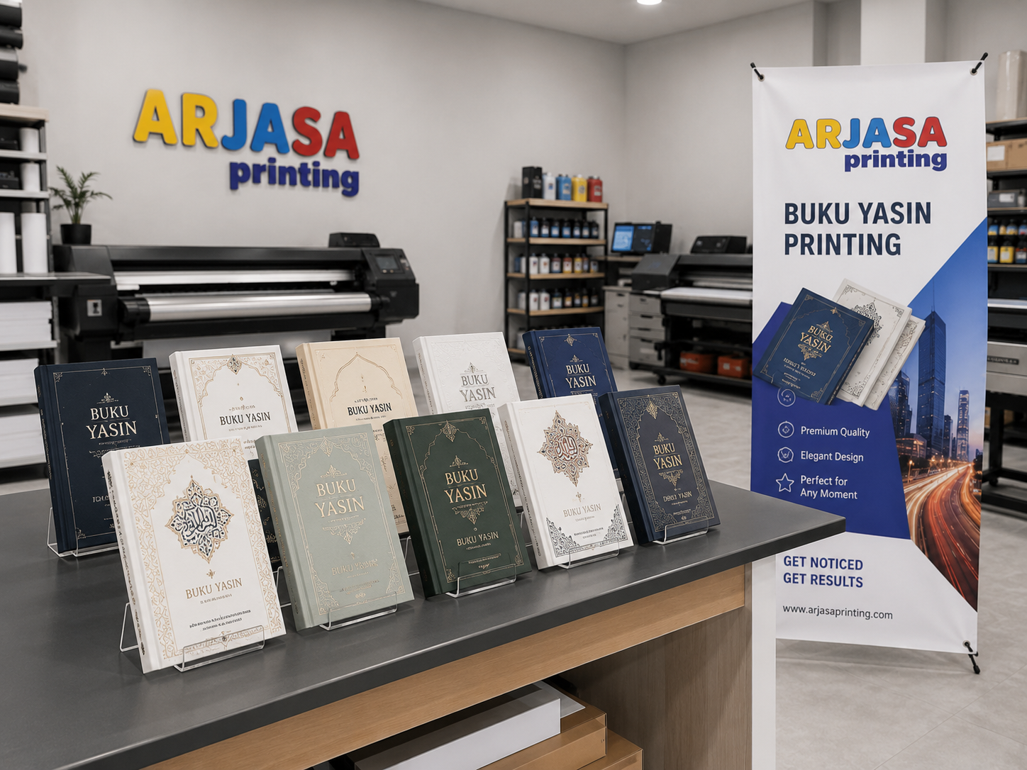 Contoh buku yasin elegan bernuansa islami di studio Arjasa Printing Bandar Lampung