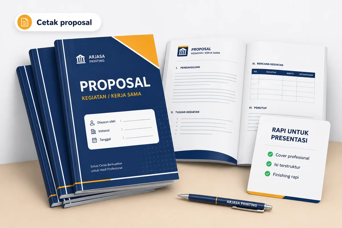 Contoh cetak proposal kegiatan dan dokumen presentasi rapi