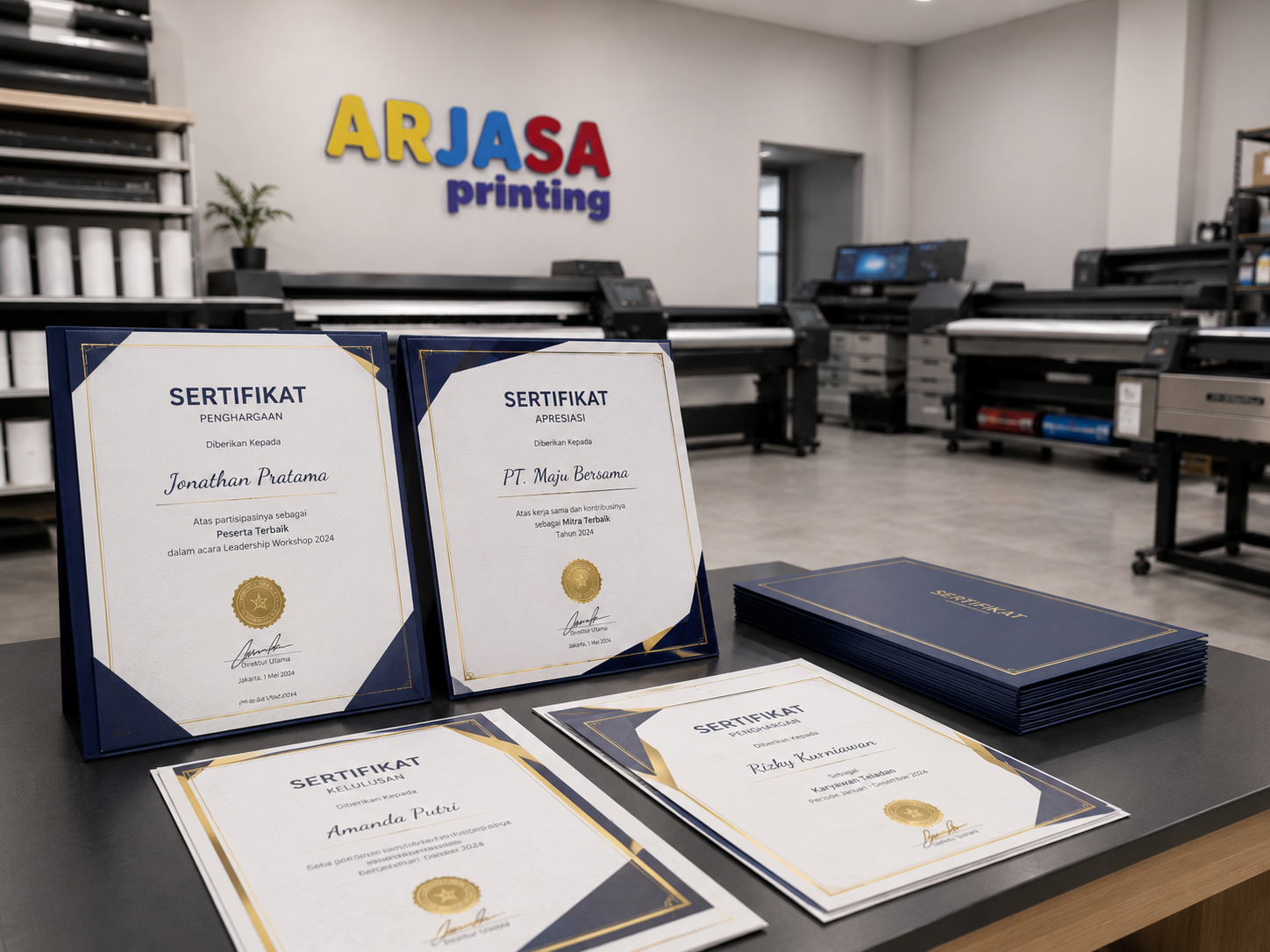 Contoh sertifikat formal dan premium di studio Arjasa Printing Bandar Lampung