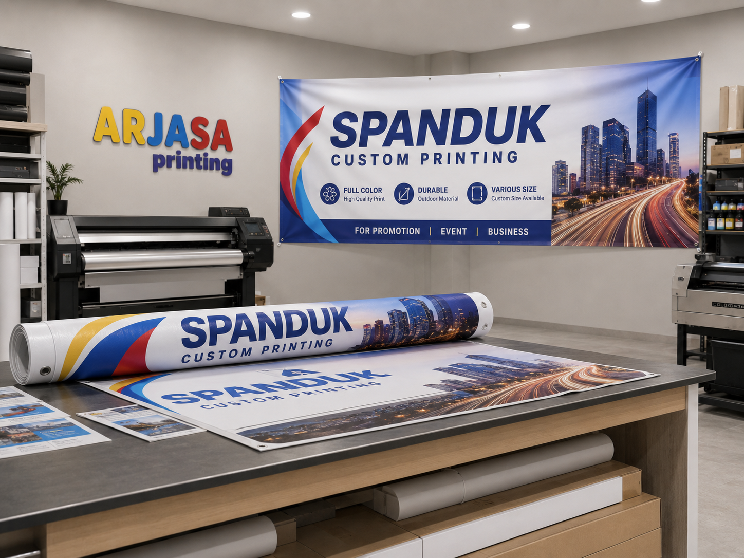 Contoh spanduk horizontal untuk promosi dan event di Arjasa Printing Bandar Lampung