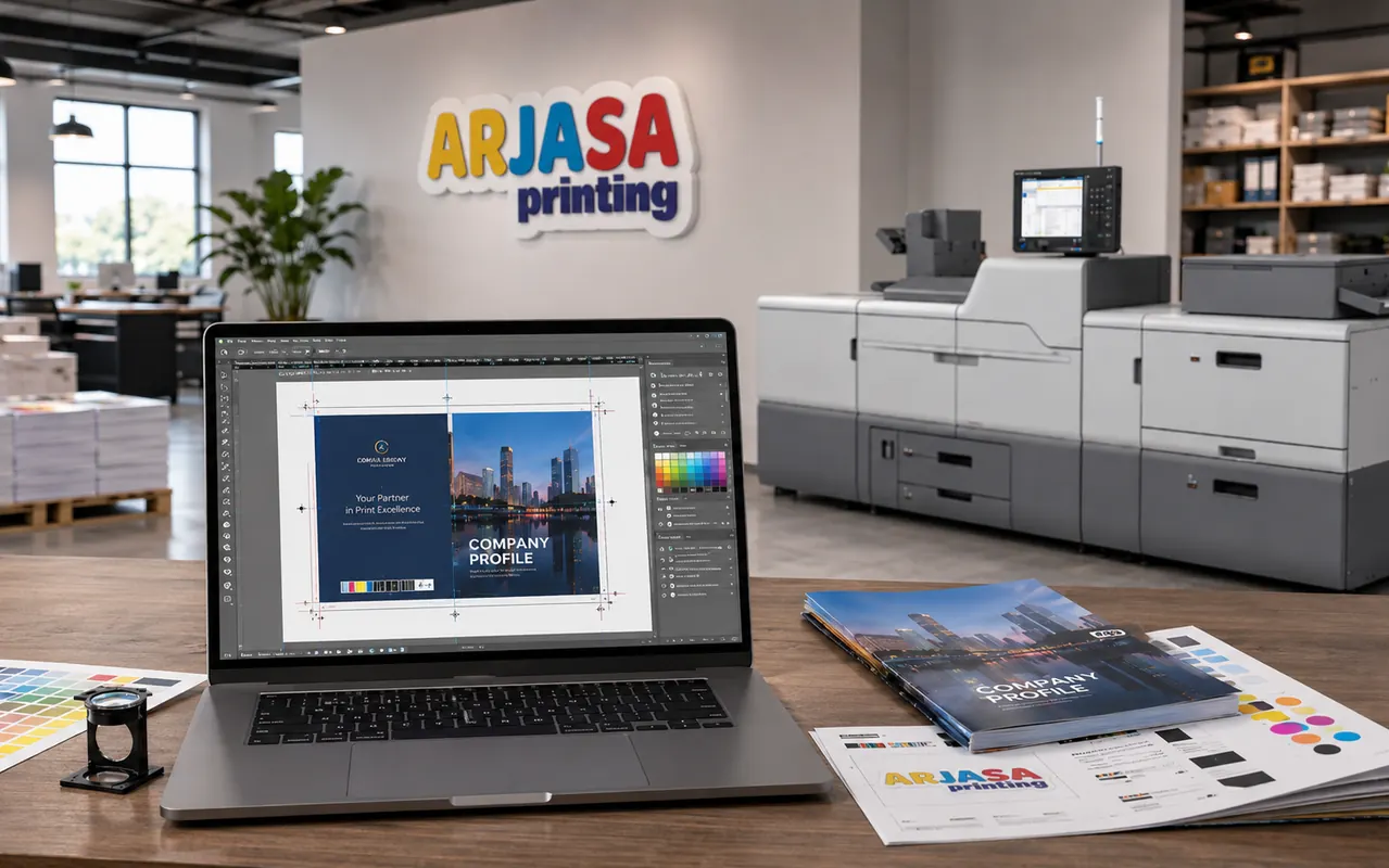 Pengecekan file siap cetak dengan desain dan hasil cetak di Arjasa Printing Bandar Lampung